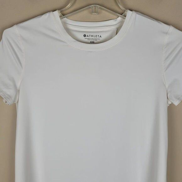 Athleta Size XXS Sunlover UPF Tulip Back Tee Stretch Shorts Sleeve White - Picture 3 of 12